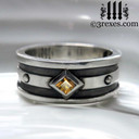 mens goth wedding ring with yellow citrine stone, mens silver medieval band, royal jewelry for kings, knights templar jewellery, silver rings for guys, magic ring, august birthstone ring, unique ring for him