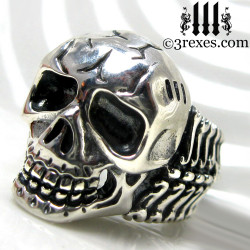silver skull biker ring .925 sterling left view
