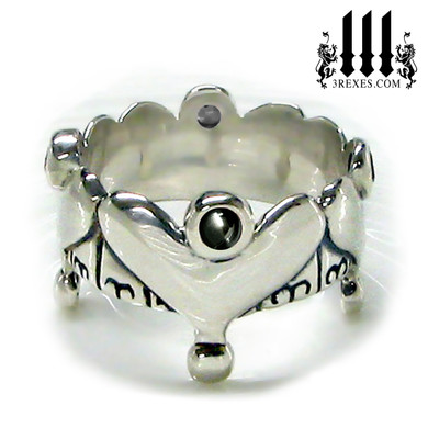 silver heart promise ring, lgbtq unique engagement, .925 sterling silver gothic wedding bands for women, with 4 black onyx stones for goth girls, fairytale jewelry, ladies wedding rings, pagan style