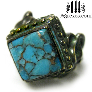 raven love antiqued brass wedding ring with blue copper turquoise