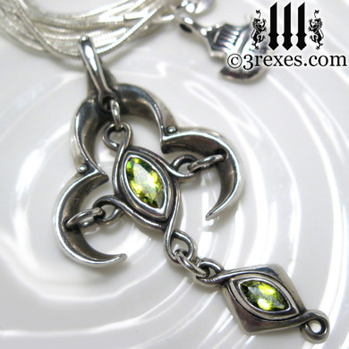 moorish marquise silver cross pendant with green peridot stones renaissance gothic medieval necklace