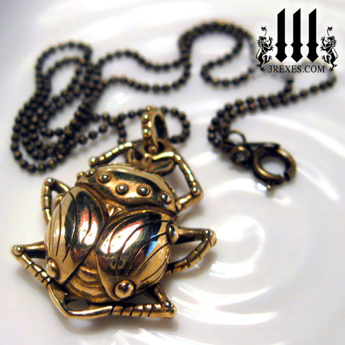 egyptian beetle necklace bronze ball chain