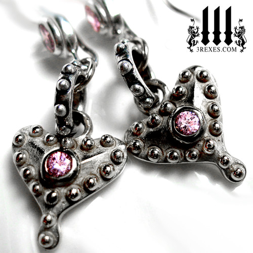 ladies silver gothic heart earrings with pink cz