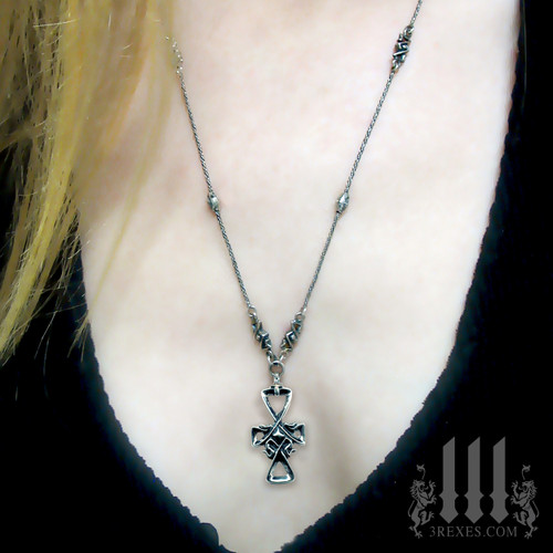 gothic cross bohemian charm necklace unisex .925 sterling silver jewelry medieval unisex design model mystic pendant