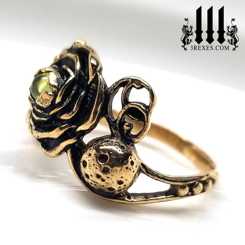 Gothic Rose Moon Spider Ring Antiqued Bronze Fantasy Jewelry