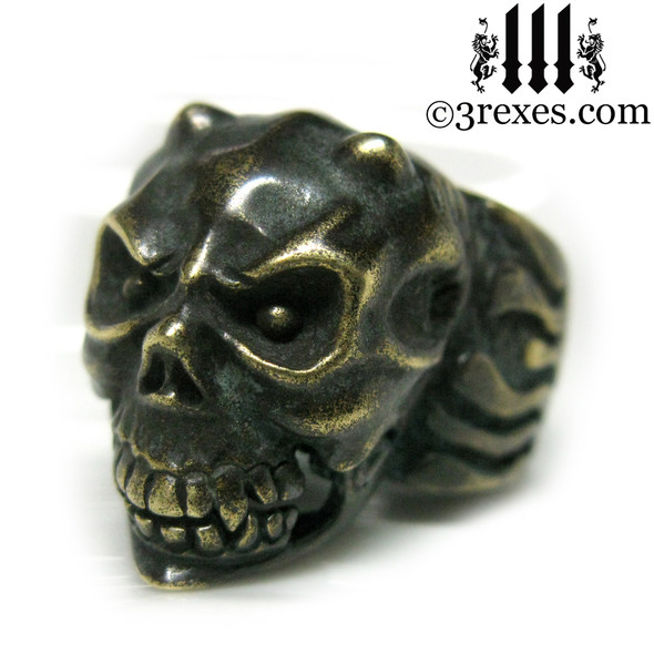 brass gargoyle devil ring with closed jaw
