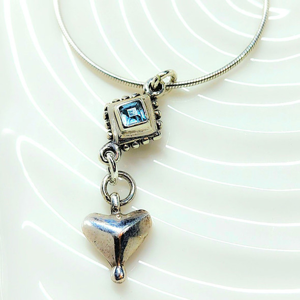 925 sterling silver heart charm with 2 sided blue topaz charm and 16 inch snake chain 