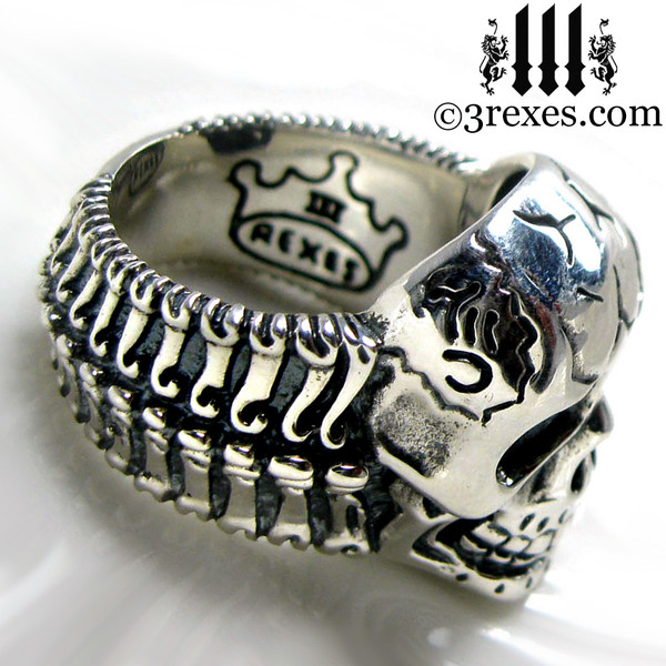 silver skull biker ring .925 sterling bone band view