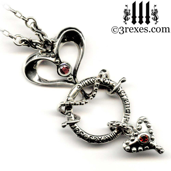 serendipity fairy tale gothic heart necklace .925 silver with garnet medieval jewelry 