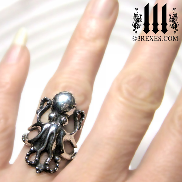 the silver enchanted octopus ring model view