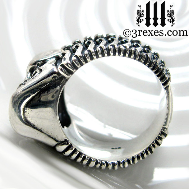 silver skull biker ring .925 sterling bottom jaw view silver skull biker ring .925 sterling bottom jaw view