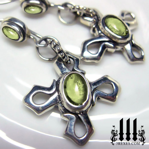 celtic cross flower earrings green peridot stones