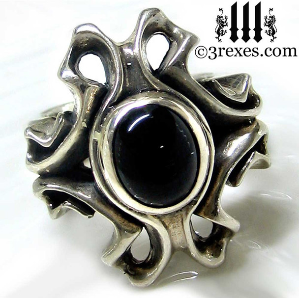 gothic silver ring with black onyx