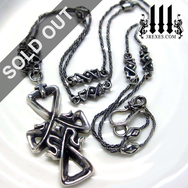 gothic cross bohemian charm necklace unisex .925 sterling silver jewelry medieval unisex design