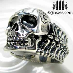 ring biker pirate bones skull silver