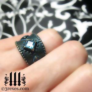 brass-3-wishes-ring-model-blue-topaz-stone-medieval-gothic-wedding-jewelry-december-birthstone