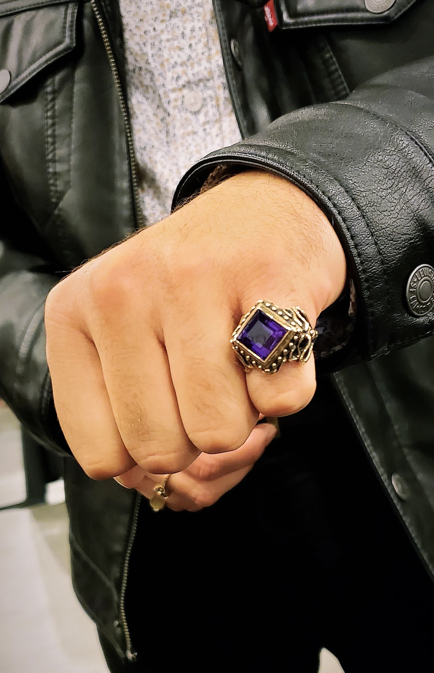 guys goth ring with amethyst stone in sterling silver customer of 3 rexes jewelry