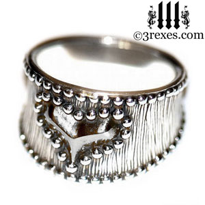 medieval-silver-studded-heart-ring-womans-gothic-wide-engagement-band-side-by-3-rexes-jewelry