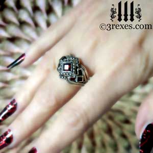 princess love ring gothic garnet stones womens silver wedding ring wicked thorns.by 3 rexes jewelry
