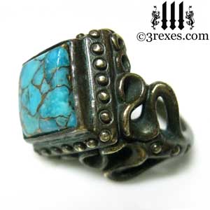 raven-love-ring-brass-blue-turquoise-side-view-medieval-wedding-band