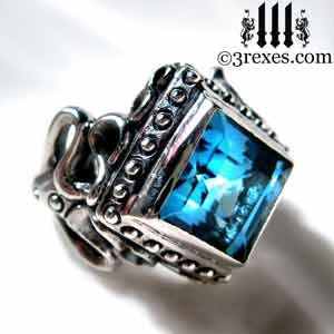 womens-raven-love-silver-ring-medieval-blue-topaz-stone-gothic-studs