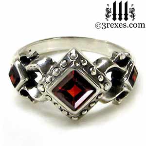 royal princess ring gothic red garnet stones .925 sterling silver medieval wedding band