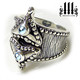 silver medieval fairy tale ring with blue topaz cabochon stones