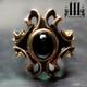 bronze empress vampire ring with black onyx cabochon for women, ladies cocktail large band
