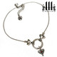 .925 sterling silver fairy tale gothic choker with studded hearts and red garnet stone - full detail