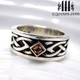 mens celtic knot silver soul ring with light red gothic garnet stone mens medieval wedding ring 