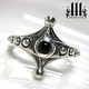 black onyx stone ring, silver gothic unique band with medieval studs 