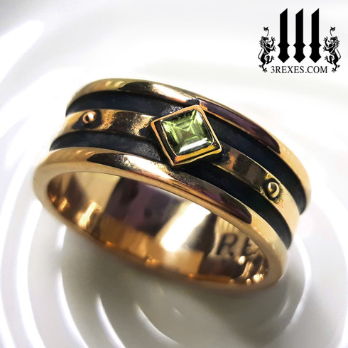 Moorish Medieval Gothic Silver Ring Stone & Size available:10 Black CZ and Green Peridot