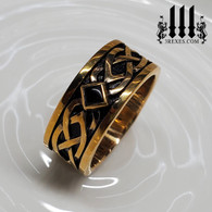 Mens Celtic Knot Bronze Soul Ring Gothic Wedding Band with black onyx stone
