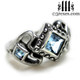 ladies gothic wedding ring womans medieval engagement band with light blue topaz stones silver princess love ring 