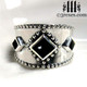 silver medieval ring with black onyx cabochons