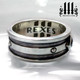 gothic wedding ring side view with silver studs and 3 rexes logo, crude band for men, guys promise crude style, dark patina 