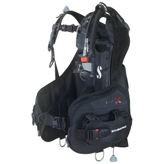 Hydros X front-adjustable BCD designed for Southern California diving, featuring Monprene® thermoplastic shoulders and integrated weight system