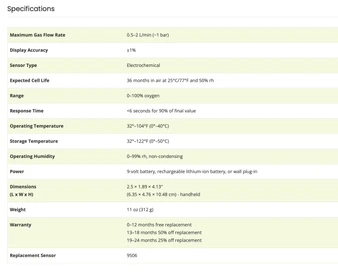 Nuvair Pro O2 Analyzer Handheld Remote with Options Specification