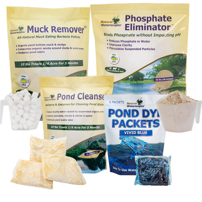 Clean Pond Maintenance Kit- Muck Remover, Pond Cleanse, Phosphate Remover, Pond Dye