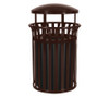 37 Gallon Metal Outdoor Street Scape Trash Can with Rain Cap Brown