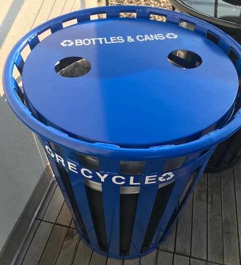 36 Gal. Oakley Metal Recycling Outdoor City Trash Can MR36-FTR-RBL