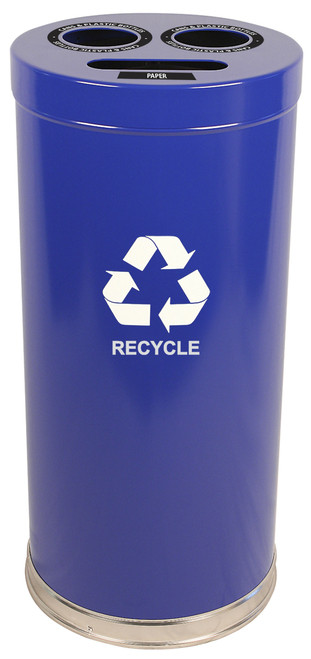 24 Gallon Metal Multi Recycling Container Blue 3 Openings
