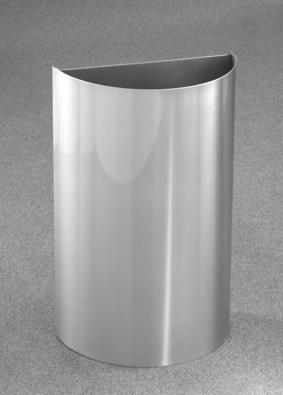 16 Gallon Half Round Open Top Trash Can Satin Aluminum