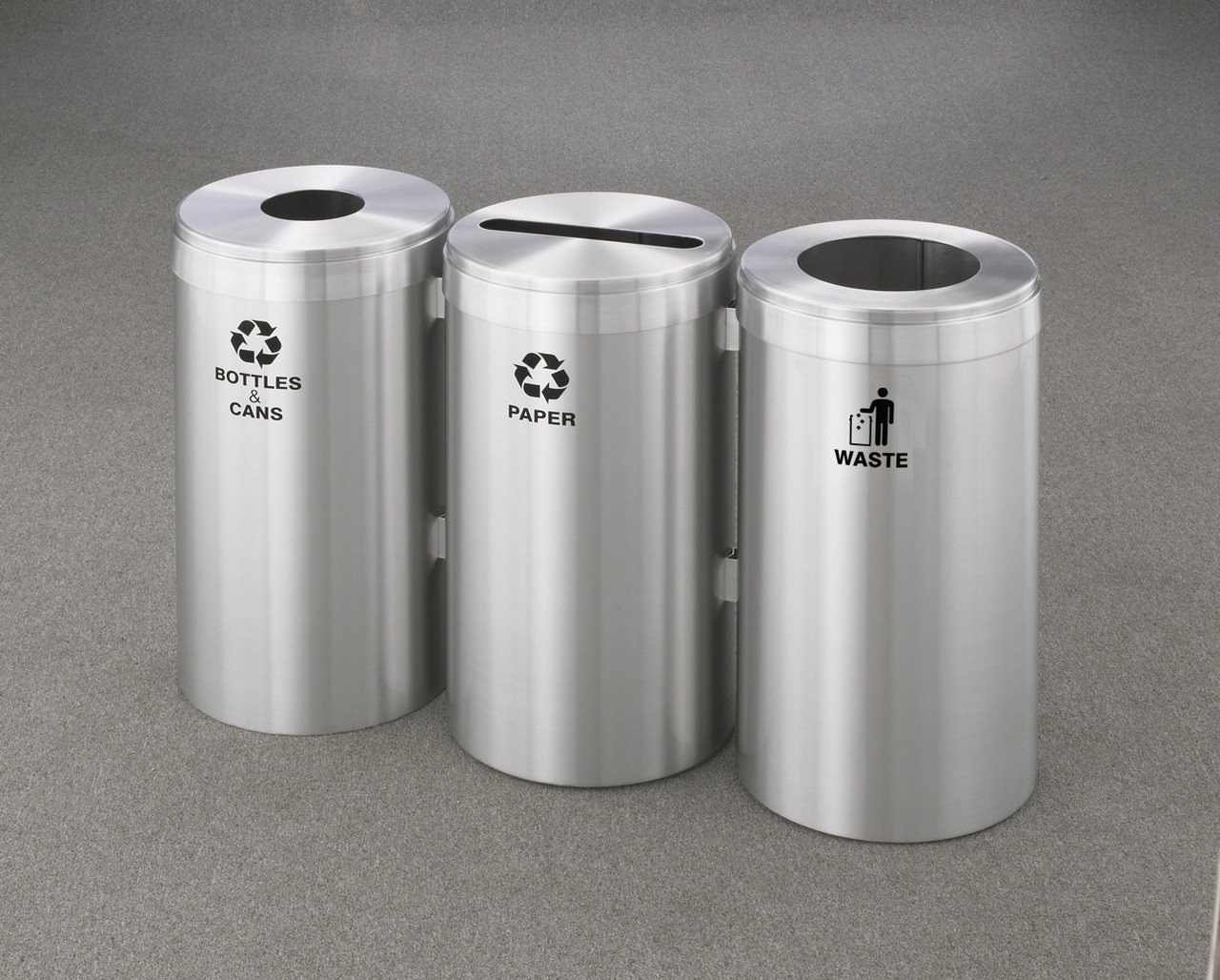 Connectable Metal Recycling Trash Can Combo 23 Gallons Each Satin Aluminum