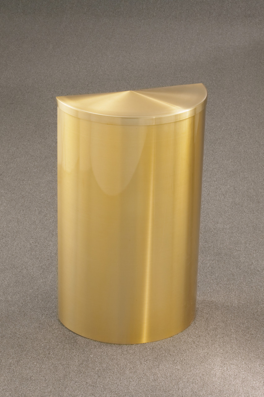 16 Gallon Value Half Round Trash Can with Hinged Lid Satin Brass