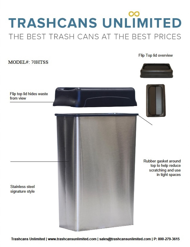 22 Gal. Stainless Steel Rectangular Waste Receptacle 70SS or 70HTSS