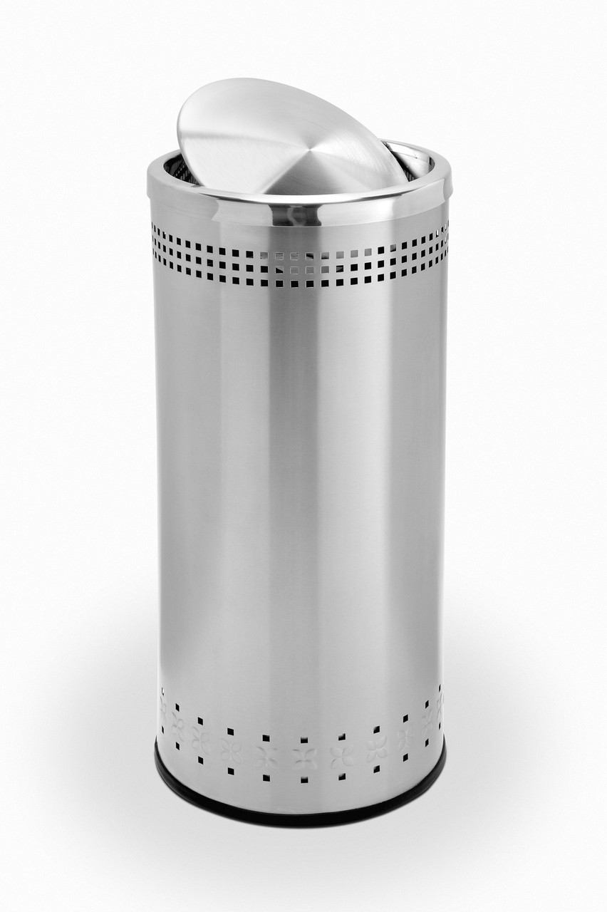 Parkview Black and Stainless Steel Trash Container, 25-Gallon Round, Canopy  Lid