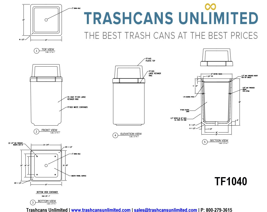 53 Gal. Custom Logo Concrete Square Outdoor Trash Can CLTF1040