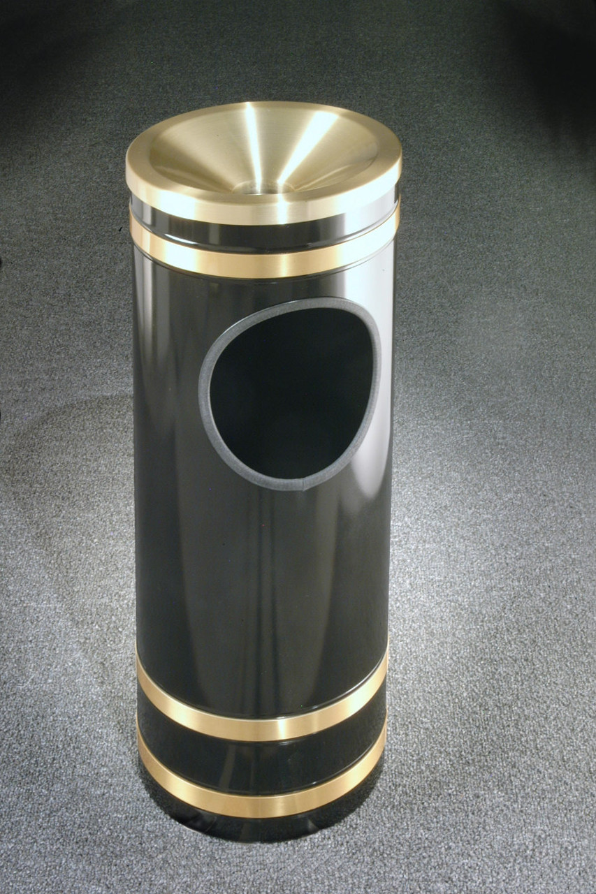 Monte Carlo 3 Gallon Ash Trash Receptacle Funnel Top Satin Brass Cover and Bands