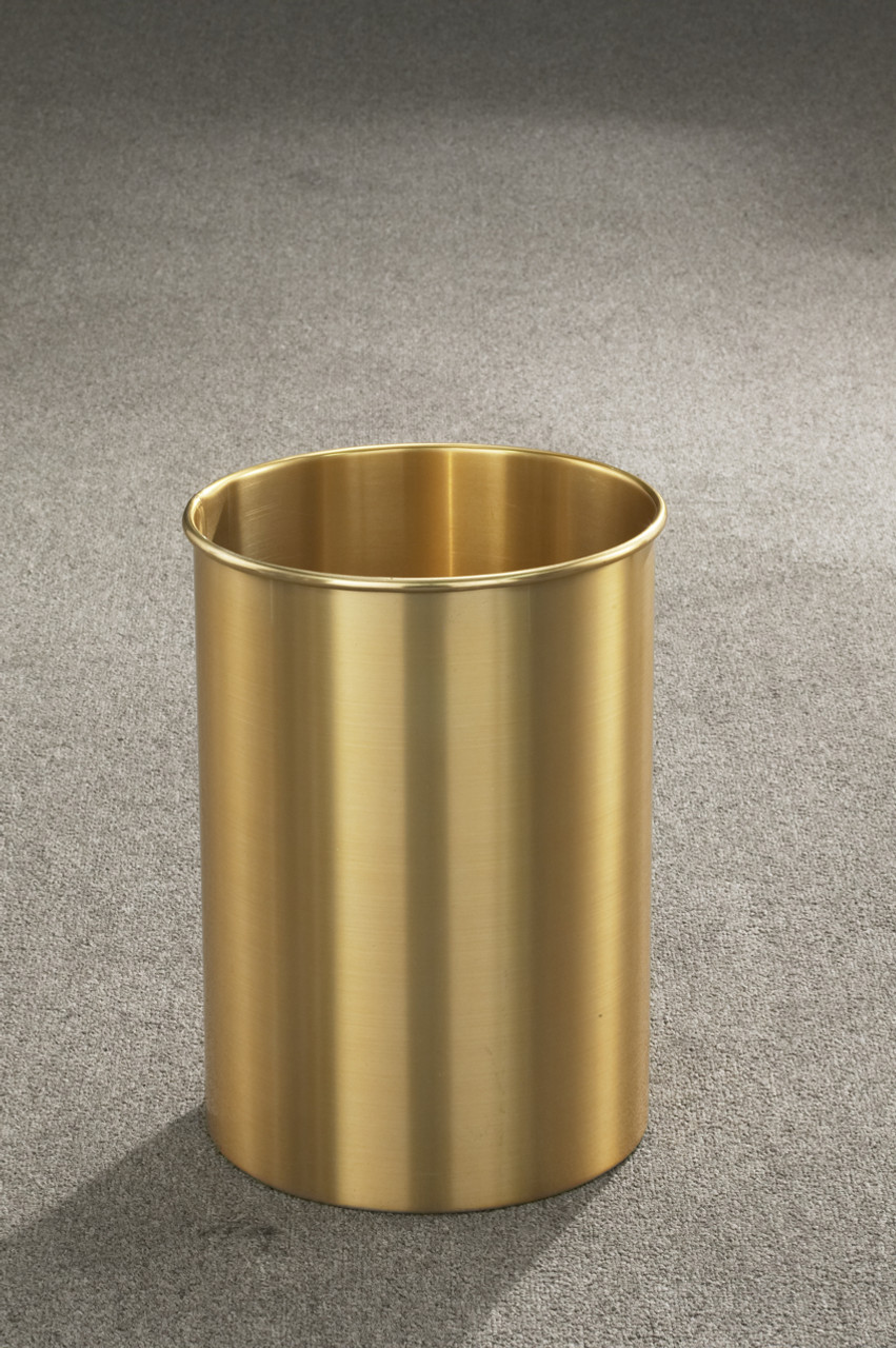 5 Gallon 10 x 15 Open Top Home Office Wastebasket Satin Brass